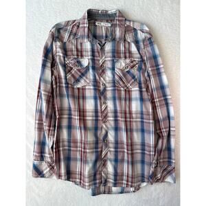 BKE Metal Snap Long Sleeve Plaid Shirt Men Size XL  Athletic Fit Western Rodeo